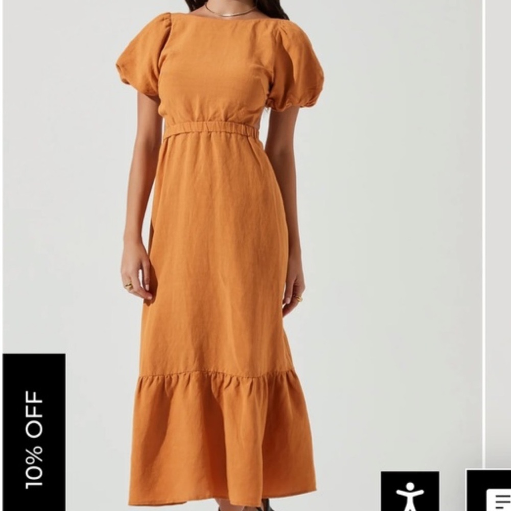 ASTR JELENA BACK CUTOUT PUFF SLEEVE MIDI DRESS